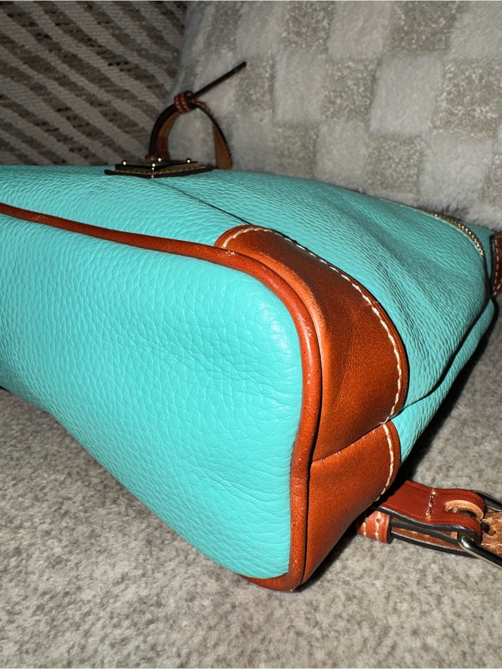Dooney & Bourke Turquoise Pebble Leather Crossbody with Brown Trim - Picture 3 of 12